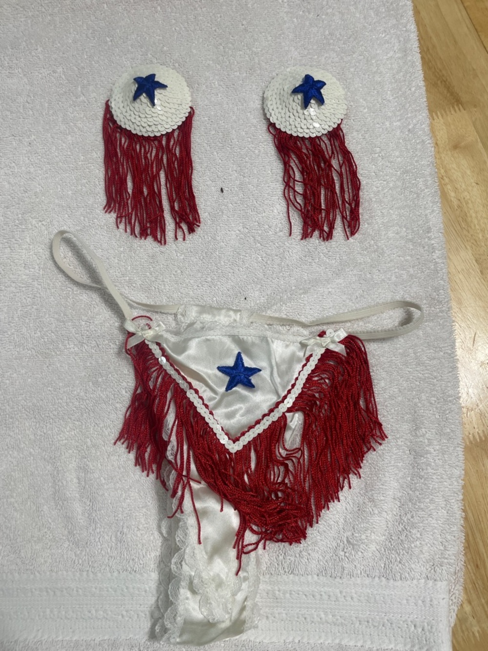 Patriotic Red & White Fringe Costume Set with Blue Star Accents